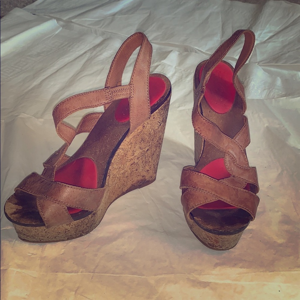 Lucky Brand Tan Leather Wedges